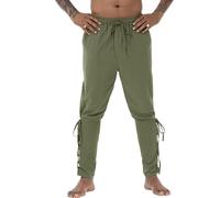 NANAMEEI Wikinger Hose Herren Mittelalter Piratenhose Lang Leinenhose Gothic Schnürhose Armee Grün L