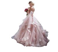 NanGer Damen A Linie Prinzessin Tüll Hochzeitskleider Brautkleider Lang Rosa 50