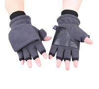 Nankod Winter Polar-Fleece-Halbfinger-Handschuhe, Damen und Herren, doppelschichtig, dicker Touchscreen, fingerlos, umwandelbare Fäustlinge mit Bezug h