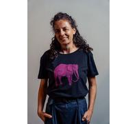 NanMa Bio-Baumwoll-Shirt Elefant | handbedruckt in Österreich | schwarz l Damen l loose fit | lokal & fair & vegan L