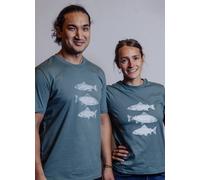 NanMa Bio-Baumwoll-Shirt Fische | handbedruckt in Österreich | Unisex l regular Fit | grün | lokal & fair & vegan XS