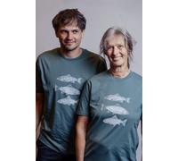 NanMa Bio-Baumwoll-Shirt Fische | handbedruckt in Österreich | Unisex l regular Fit | grün | lokal & fair & vegan XL