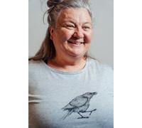 NanMa Bio-Baumwoll-Shirt Rabe | handbedruckt in Österreich | Damen | loose fit | grau | lokal & fair & vegan L