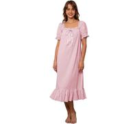 Nanxson Damen Baumwolle Nachthemd Vintage Viktorianischen Prinzessin Stil Nachtwäsche Kurz/Lange Ärmel Nachtkleid (XL,Kurzarm Rosa)
