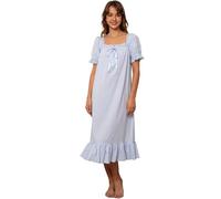 Nanxson Damen Baumwolle Nachthemd Vintage Viktorianischen Prinzessin Stil Nachtwäsche Kurz/Lange Ärmel Nachtkleid (L,Kurzarm Blau)