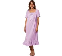 Nanxson Damen Baumwolle Nachthemd Vintage Viktorianischen Prinzessin Stil Nachtwäsche Kurz/Lange Ärmel Nachtkleid (M,Kurzarm Lila)
