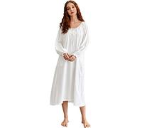 Nanxson Viktorianisch Nachthemden für Damen Langarm Leichte Nachtwäsche | Langes Schlafanzug,Winter Nachtkleid,U-Ausschnitt Schlafkleid,Weiß Sleepwear,Vintage Sleepshirt,Lose Nachtkleid für Party