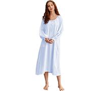 Nanxson Viktorianisch Nachthemden für Damen Langarm Leichte Nachtwäsche | Langes Schlafanzug,Winter Nachtkleid,U-Ausschnitt Schlafkleid,Weiß Sleepwear,Vintage Sleepshirt,Lose Nachtkleid für Party