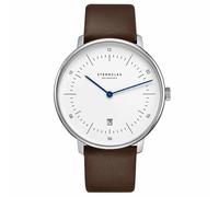 Naos XL Zifferblatt weiß / Gehäuse silberfarben Lederband dunkelbraun