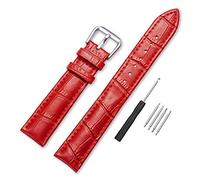 Narako Alligator-Stil Echtleder Uhrenarmband, echtes Kalbsleder, Ersatz-Uhrenarmband mit Edelstahl-Schnalle, 16 mm, 18 mm, 20 mm, 22 mm, 24 mm für Damen und Herren 16mm rot