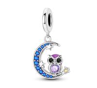 NARMO 925 Sterling Silber Charm Blau Mond&Eule Dangle Charms für Pandora Armbänder