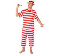 narrenkiste O7130-48-L-XL rot-weiß Herren Retro Badeanzug gestreifter Zweiteiler 2tlg. Gr.L-XL