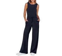 NARUPE Damen-Jumpsuits, eleganter Strampler mit weitem Bein, lange Hose, Pullover 2024, Sommer-Reise-Outfits, modische Kleidung., dunkelblau, 50