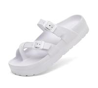 NARUPE Damen Plateau-Sandalen mit Fußgewölbeunterstützung, dicke Sohlen, flache Sandalen, Sommer, Strandsandalen mit verstellbarer Schnalle, weiß, 38/38.5 EU