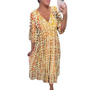 NARUPE Kleider für Damen 2024, lässiger Frühling, Sommerkleider für Damen, Übergröße, Strandkleid, Freizeitkleid, Buntes Gelb, XXXXXL