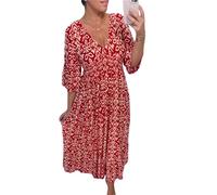 NARUPE Kleider für Damen 2024, lässiger Frühling, Sommerkleider für Damen, Übergröße, Strandkleid, Freizeitkleid, rot, XXXXXL