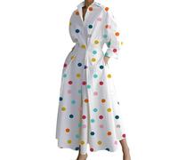 NARUPE Maxi-Hemdkleid für Damen, Knopfleiste, hohe Taille, stilvoll, fließend, Strand, lässig, langärmelig, Reverskragen, Style-4, XL