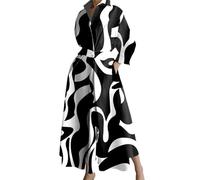NARUPE Maxi-Hemdkleid für Damen, Knopfleiste, hohe Taille, stilvoll, fließend, Strand, lässig, langärmelig, Reverskragen, Stil 8, M