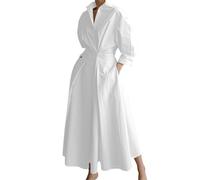 NARUPE Maxi-Hemdkleid für Damen, Knopfleiste, hohe Taille, stilvoll, fließend, Strand, lässig, langärmelig, Reverskragen, Style-3, XL