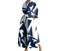 NARUPE Maxi-Hemdkleid für Damen, Knopfleiste, hohe Taille, stilvoll, fließend, Strand, lässig, langärmelig, Reverskragen, Stil 1, L