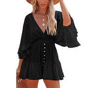 NARUPE Strampler-Kleid für Damen, 2024, Häkel-Strampler, Spitze, fließendes Kleid mit integrierten Shorts für Damen, Schwarz , XXL