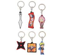 Naruto Geldbörse und Schlüsselanhänger Kinder Set - Kleine Geschenke für Kinder Anime Geldbeutel mit Metall-Schlüsselring (Mehrfarbig Set von 6 Schlüsselanhängern)