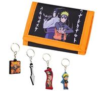 Naruto Geldbörse und Schlüsselanhänger Kinder Set - Kleine Geschenke für Kinder Anime Geldbeutel mit Metall-Schlüsselring (Mehrfarbig Geldbeutel mit 4 Schlüsselanhänger)