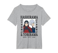 Naruto Shippuden Hashirama & Tobirama T-Shirt, Damen Große Größen, Grau Meliert, 3X