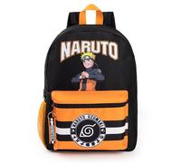 Naruto Shippuden Jungen Rucksack | Schwarzer und Oranger Rucksack mit Verstellbaren Trägern | Praktisches und Organisiertes Gepäck von Uzumaki Hokage für Kinder | Anime Serie Merchandise Geschenk