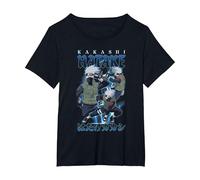 Naruto Shippuden Retro Kakashi Lightning Poses Anime T-Shirt, Damen Große Größen, Schwarz, 2X