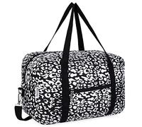 Narwey 20L Ryanair Handgepäck 40x30x20, Klein Sporttasche Faltbare Reisetasche Handgepäck Tasche Flugzeug für Damen, Travel Bag Weekender Herren (Schwarzer Leopard (mit Schultergurt))