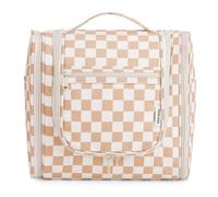 Narwey Groß Kariert Kulturbeutel Damen & Herren - Kulturtasche Zum Aufhängen, Kinder Kosmetiktasche - Waschtasche für Frauen & Mädchen (Kariert Braun (Groß))