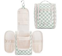 Narwey Klein Kariert Kulturbeutel Damen & Kulturbeutel Herren - Kinder Kulturtasche Zum Aufhängen & Männer Kosmetiktasche - Waschtasche für Frauen & Mädchen (Kariert Mintgrünes (Klein))