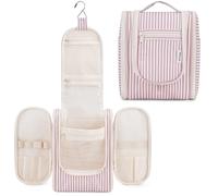 Narwey Klein Kulturbeutel Damen & Kulturbeutel Herren - Kinder Kulturtasche Zum Aufhängen & Männer Kosmetiktasche - Waschtasche für Frauen & Mädchen (Staubrosa Streifen (Klein))