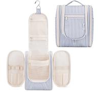 Narwey Klein Kulturbeutel Damen & Kulturbeutel Herren - Kinder Kulturtasche Zum Aufhängen & Männer Kosmetiktasche - Waschtasche für Frauen & Mädchen (Graublaue Streifen (Klein))