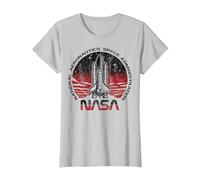 NASA Initiate Sequence Red and Black Faded Graphic T-Shirt T-Shirt, Damen, Silber, XS
