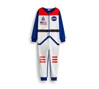 NASA Jungen Onesie | Kinder Einteiler Schlafanzug in Blau & Weiß | Kinder Nachtwäsche Reißverschluss Jumpsuit mit Amerikanischem Raumfahrtlogo | NASA Astronomie Body Loungewear Merchandise Geschenk