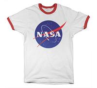 NASA Offizielles Lizenzprodukt Insignia Ringer Herren T-Shirt (Weiß-Rot), Small