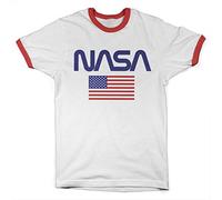 Nasa Offizielles Lizenzprodukt Old Glory Ringer Herren T-Shirt (weiß Rot), L