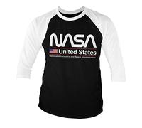 NASA Offizielles Lizenzprodukt United States Baseball 3/4 Ärmel T-Shirt (Weiß-Schwarz), L