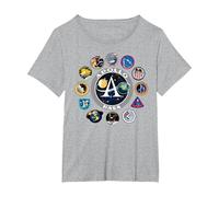 NASA Programm Shirt Project Apollo Mission Patch Tshirt T-Shirt, Damen Große Größen, Grau Meliert, 2X