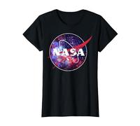 NASA Purple Pink Mix Galaxy Style Logo T-Shirt, Damen, Schwarz, L