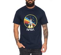 NASA Retro - Herren T-Shirt Astronaut Space Rocket Moon Insignia Space Raumfahrt Astronaut Nerd, Farbe:Dunkelblau, Größe:L