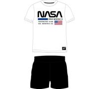 NASA Schlafanzug für Jungen Kinder Pyjama Set Kurzarm Jungen Schlafanzug pjs Sommer 134-164 cm Nachtwäsche T-Shirt und Shorts Set 100% Baumwolle (DE/NL/SE/PL, Numerisch, 134, 140, Regular, Weiss)