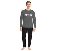NASA Schlafanzug für Männer Pyjama Set Langarm Oberteil mit Hose Herren Grau/Schwarz (as3, Alpha, l, Regular, Regular)