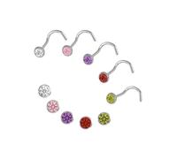 Nasenpiercing-Set FIRETTI "Multipack Schmuck Geschenk Silber 925 Piercing Nasenstecker", bunt (silberfarben, rosa, lila, rot, grün, weiß, rosa, lila, rot, grün), Piercings, Damen, 2mm, Silber 925 (Ste