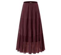 NASHALYLY Damen Sommer Rock Elastische Taille Chiffon Retro Maxi Langer Plissierter Faltenrock Einfarbig solide