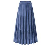 NASHALYLY Damen Sommer Rock Elastische Taille Chiffon Retro Maxi Langer Plissierter Faltenrock Einfarbig solide