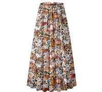 NASHALYLY Damen Sommer Rock Elastische Taille Chiffon Retro Maxi Langer Plissierter Faltenrock Einfarbig solide