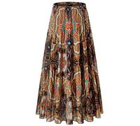NASHALYLY Damen Sommer Rock Elastische Taille Chiffon Retro Maxi Langer Plissierter Faltenrock Einfarbig solide